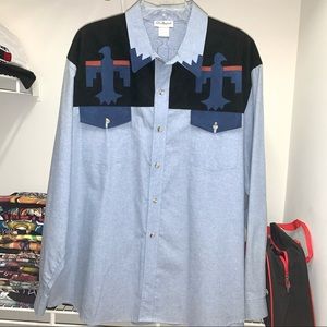 Vintage Ella Manfredi Western Shirt Denim Suede Jean Long Sleeve Button Up XL
